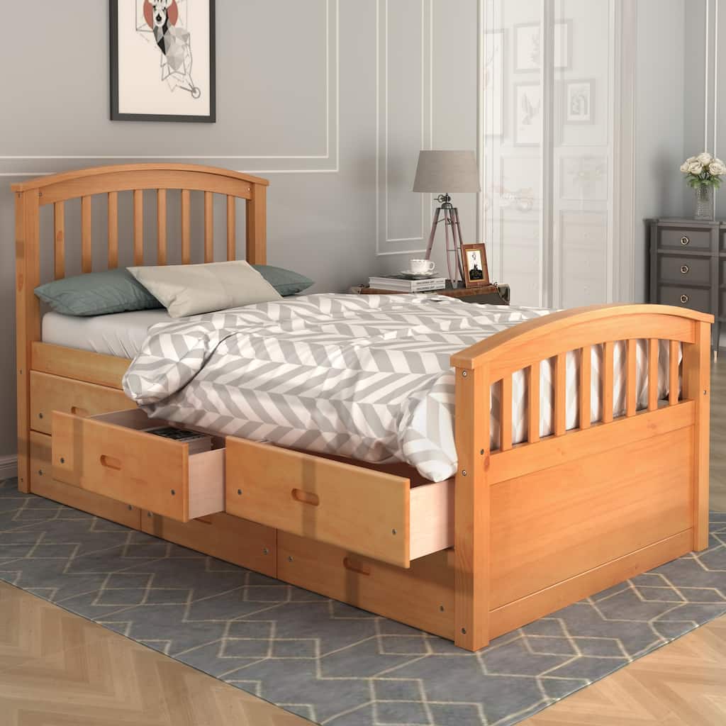 Twin Platform Bed, Twin Size Daybed w/6 Drawers, Wood Storage Bedframe