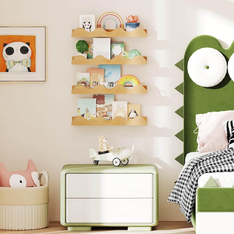 Costway Kids Bookshelf Set of 4 with Fir Wood Structure & Wavy - See Details