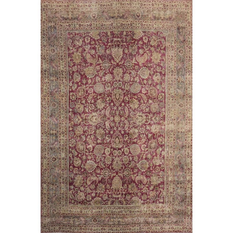 Hand Knotted Oriental 100% Wool Carpet Traditional Floral Pink Mashad Area Rug - 13' 5'' X 9' 6''