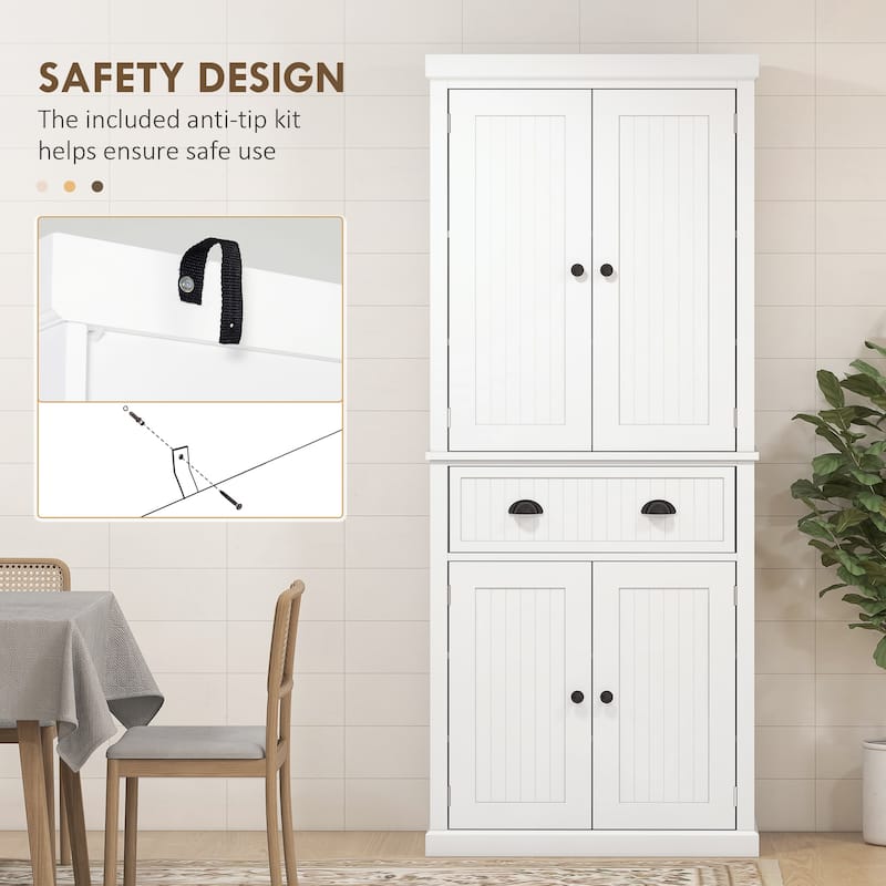 72" Kitchen Pantry, Tall Storage Cabinet, Freestanding Cupboard with Drawer, Doors and Adjustable Shelves, White