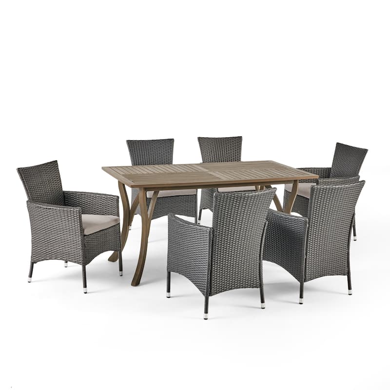 Bennett Outdoor 7 Piece Wood and Wicker Dining Set by Christopher Knight Home