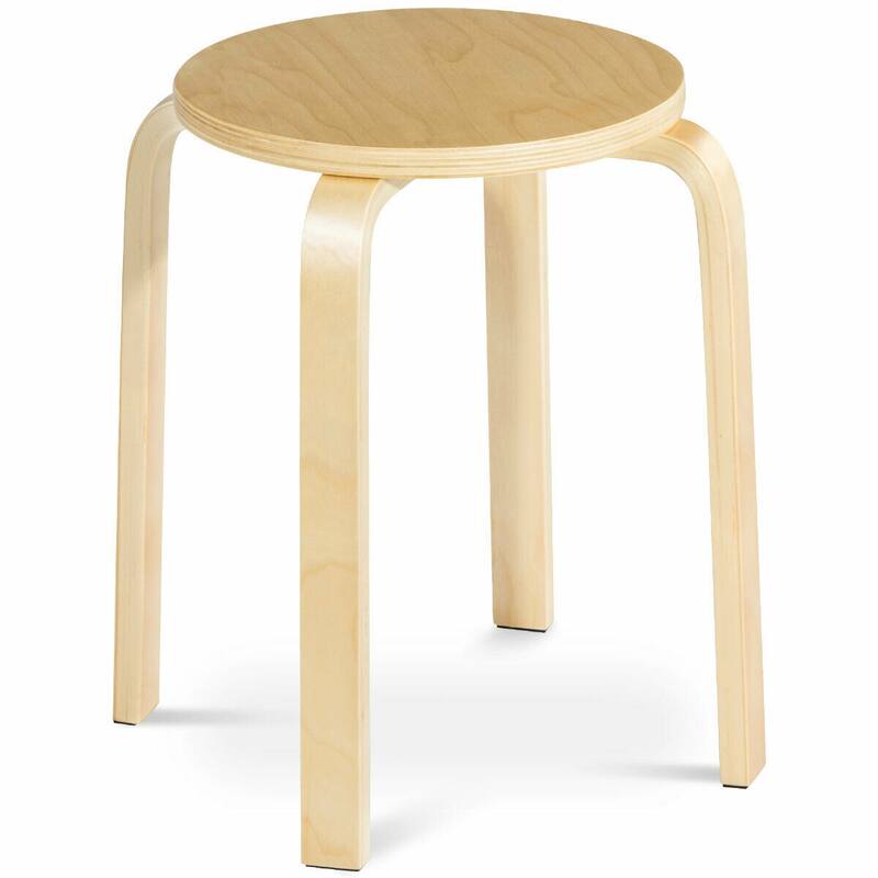 Gymax Set of 4 18'' Stacking Stool Round Dining Chair Backless Wood