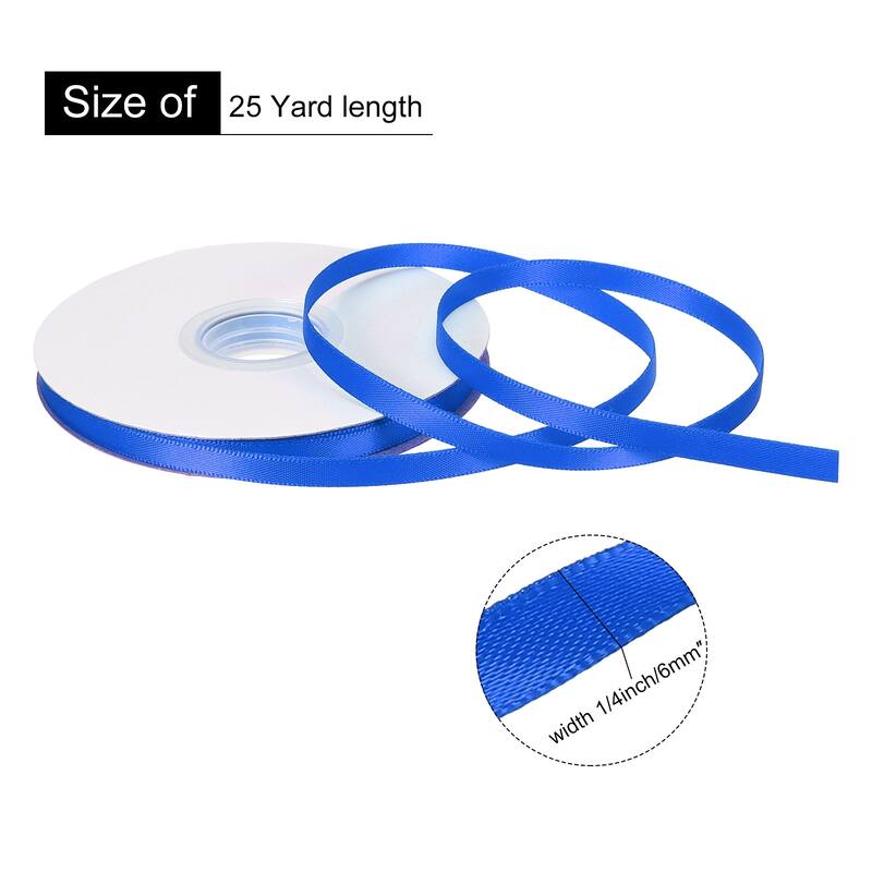 Double Faced Solid Satin Ribbon Polyester Fabric Roll for Gift Party - Blue - 1/4" x 25 Yard