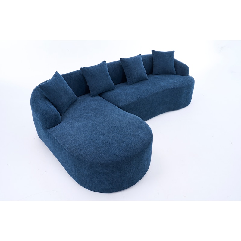 Compression Sponge L-Shape Sectional Sofa with Curved Chaise,Brown Modular Chenille Couch,30D High-Density
