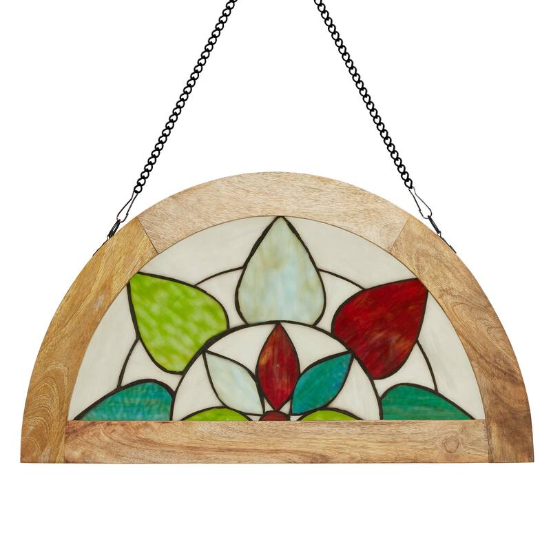 River of Goods 14-Inch Arch Flower Stained Glass Window Panel - 24" x 1" x 14" - Multi