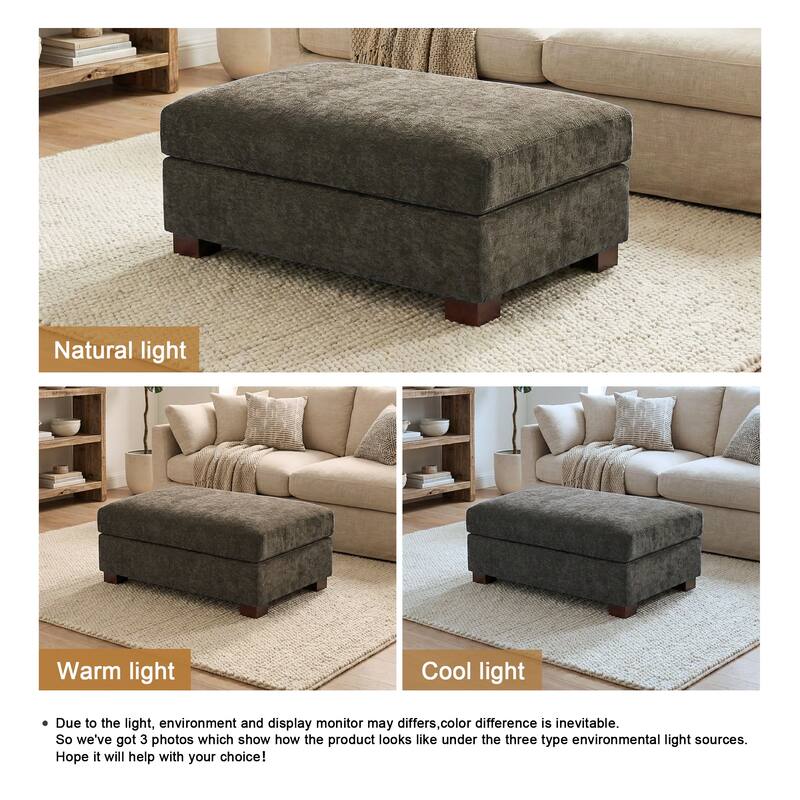 Oversized Chenille Modular Ottoman With Cushioned Top