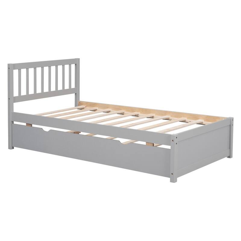 Wooden Twin Size Platform Bed Frame with Trundle