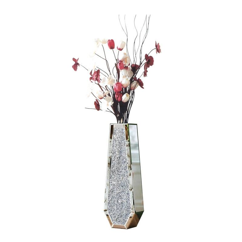 Glam Tall Crushed Diamond Floor Vase Crystal Silver for Home Decor