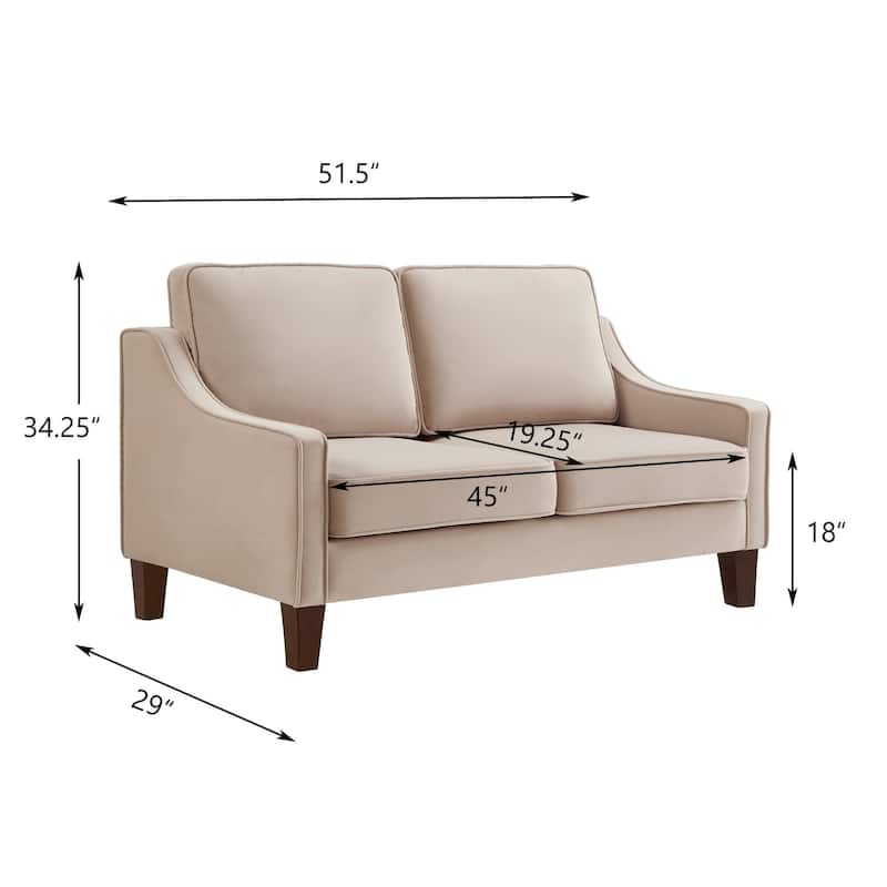 Modern Upholstered Loveseat Sofa, Small Couch with Wooden Legs