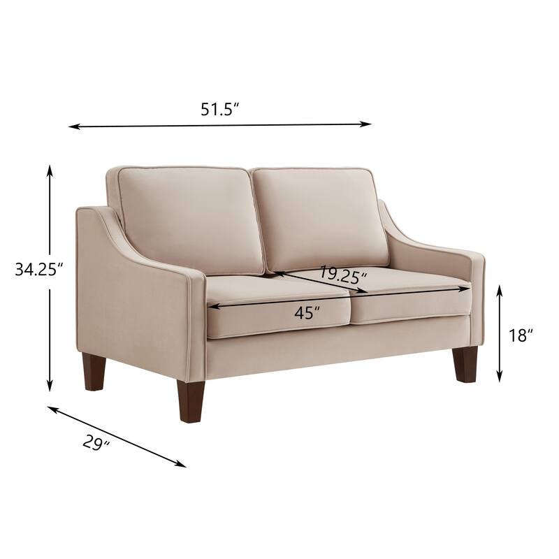 Taupe Velvet Loveseat Sofa with Scooped Armrest