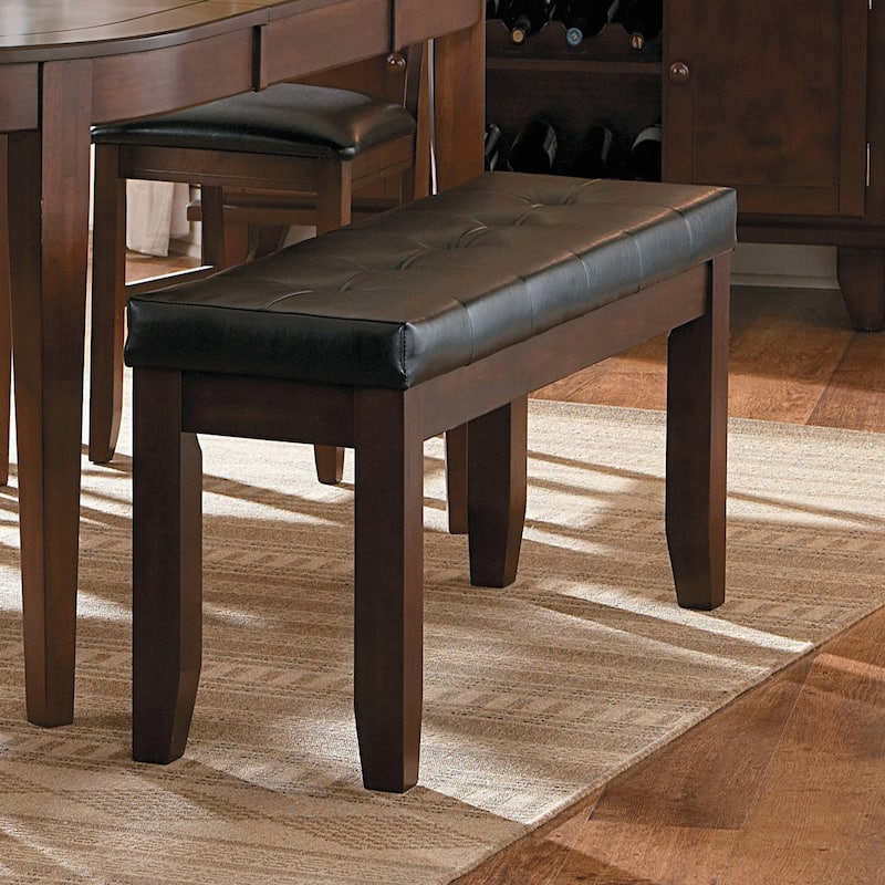 Dark Oak Finish Wooden Bench 1pc Faux Leather