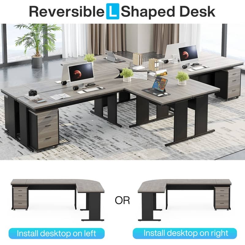 83" L-Shaped Executive Desk, Large L Office Desk with 3-Drawer Mobile File Cabinet, Business Furniture Desk Workstation