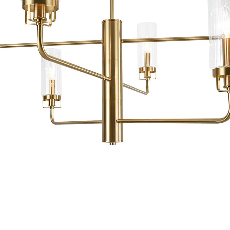 Elegant Reeded Glass 3-Tier Brushed Brass Candle Style Chandelier - 37.4 Inches