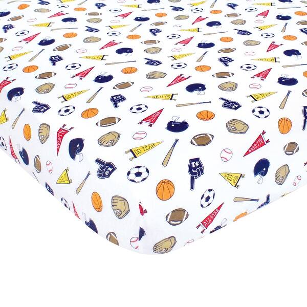 slide 1 of 1, Hudson Baby Infant Boy Cotton Fitted Crib Sheet, Sports Fan, One Size - Sports Fan - One Size One Size - Sports Fan