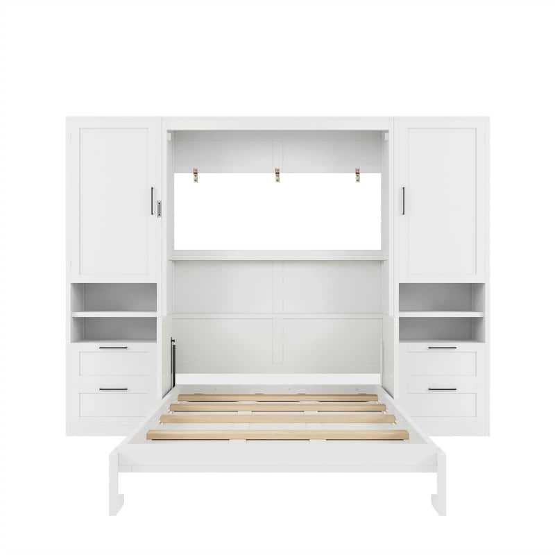 Full Size MDF Murphy Bed with Closet, 2 Drawers and Shelves