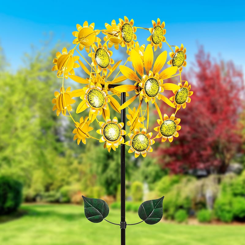 75 in. Double Sunflower Metal Wind Spinner