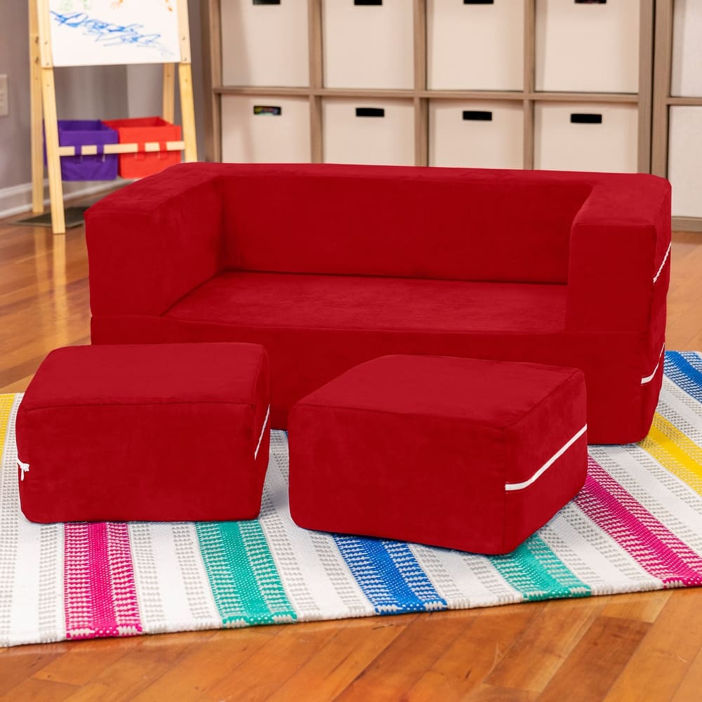 Jaxx Zipline Modular Kids Loveseat with Ottomans