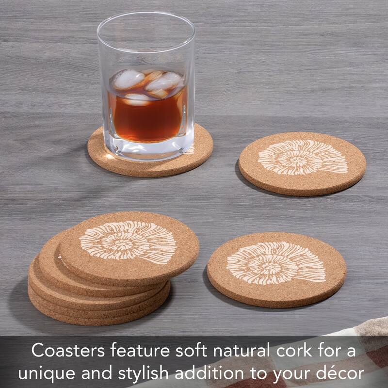 Seashell 4 Pack Absorbent Cork Coaster Made in The USA 4" Round