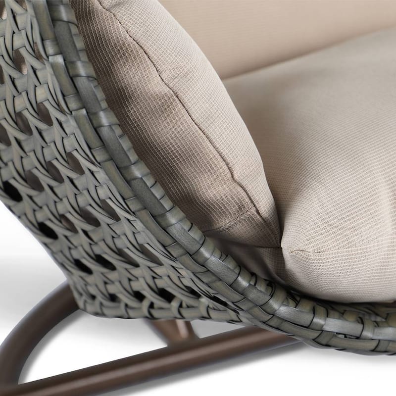 LeisureMod 2-Person Hanging Egg Swing Chair with Metal Stand - Handcrafted Beige Wicker, Patio Hammock Lounger with Cushions