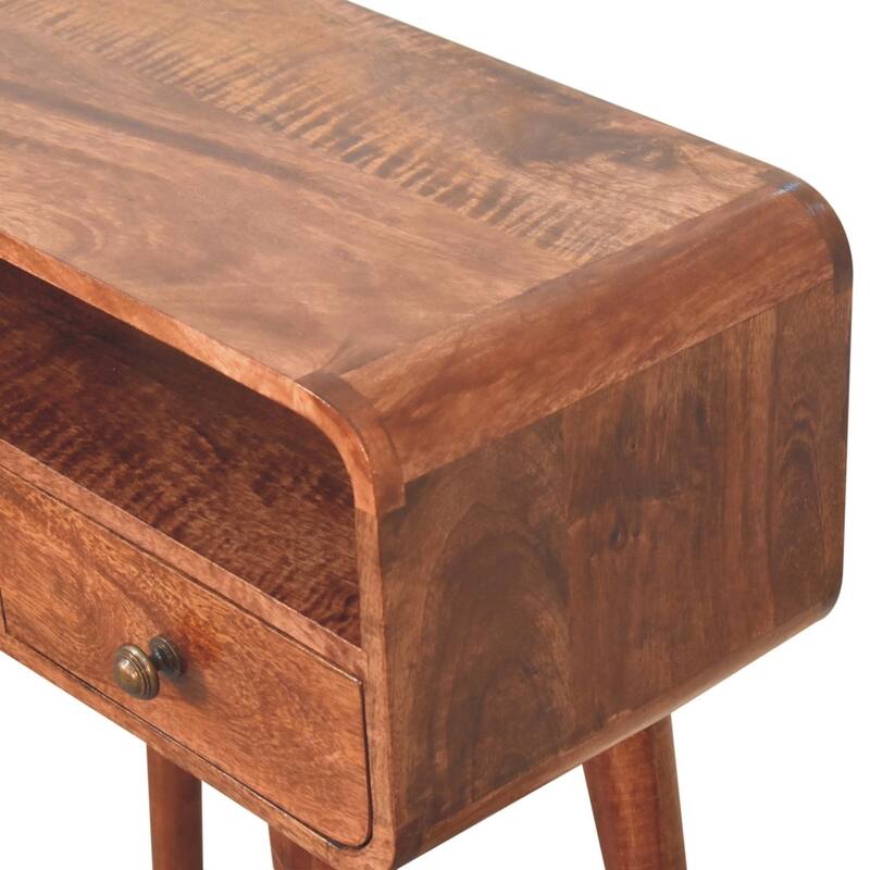 Artisan Furniture Solid Wood Mini Curved Honey Caramel Console Table, Brown with 2 Drawers