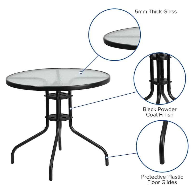 5 Piece Patio Dining Set - Glass Table, 4 Flex Stack Chairs