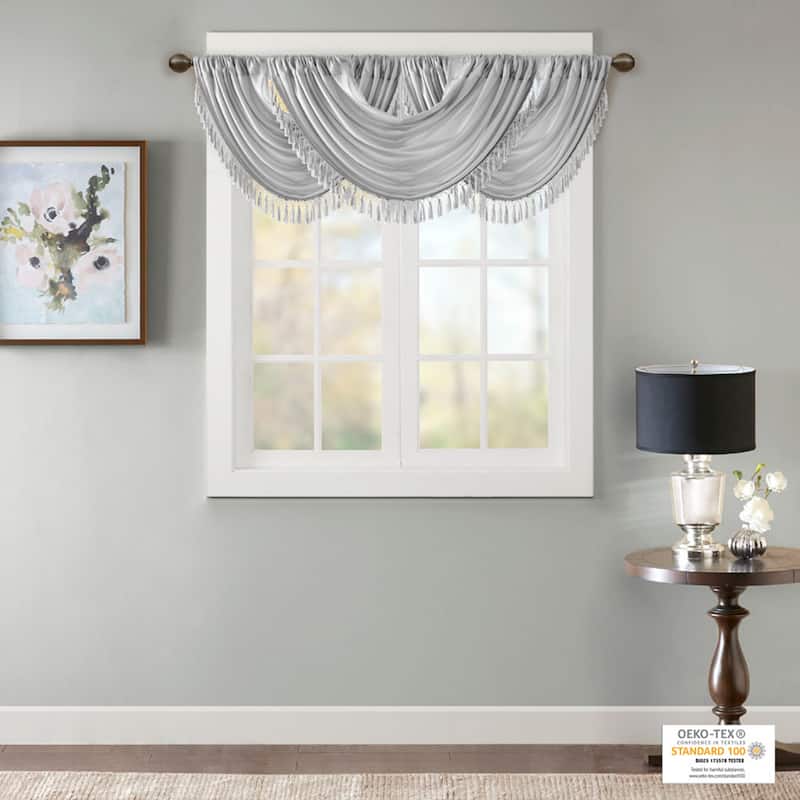 Madison Park Juline Faux Silk Waterfall Embellished Valance - 38 x 46"