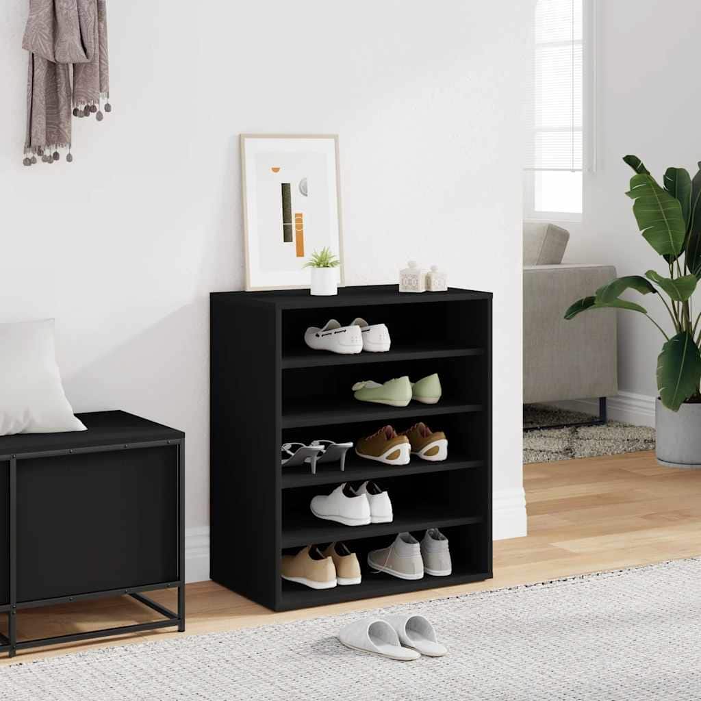 vidaXL Shoe Cabinet Black Engineered Wood Medium Storage Shoe Cabinet
