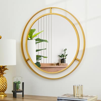 Glitzhome 24"D Modern Round Accent Decorative Wall Mirror Bathroom Vanity Decor