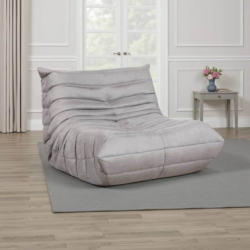 Revena Accent Floor Chair, Pleated Gray Microfiber Fabric, Curved