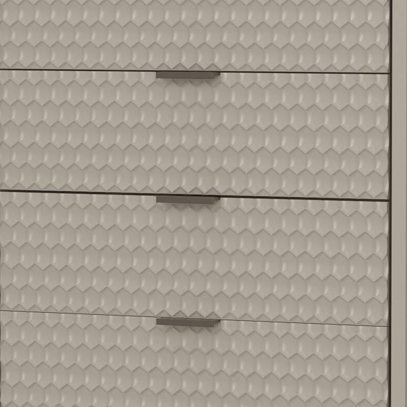 Rexi 48 Inch 5 Drawer Tall Dresser Chest, Honeycomb Texture, Taupe Gray