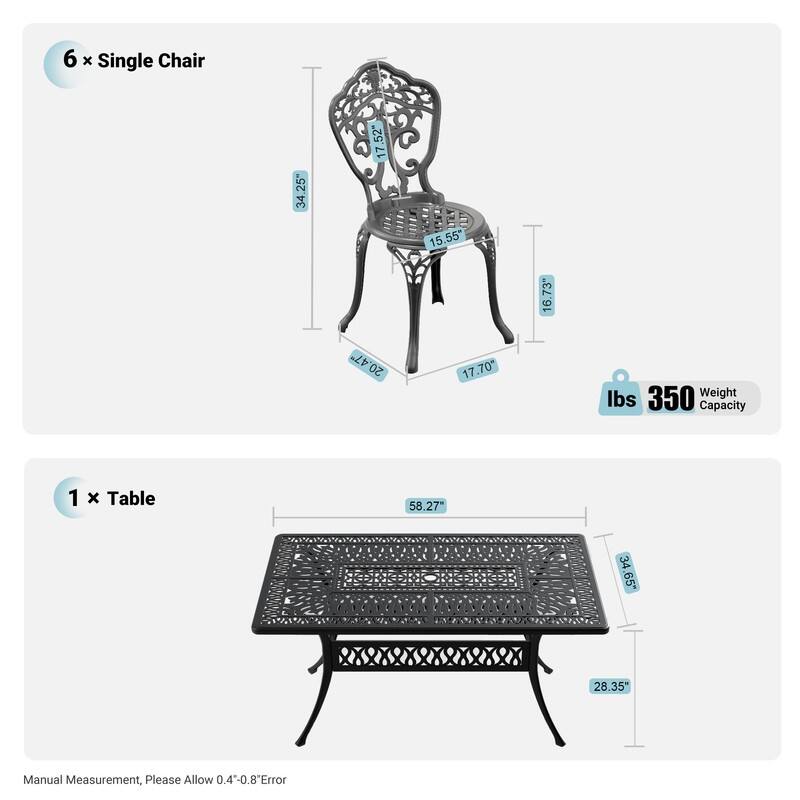 Traditions 7-Piece Patio Outdoor Dining Set with 6 Dining Chairs and Rectangular Dining Table, Rust Free
