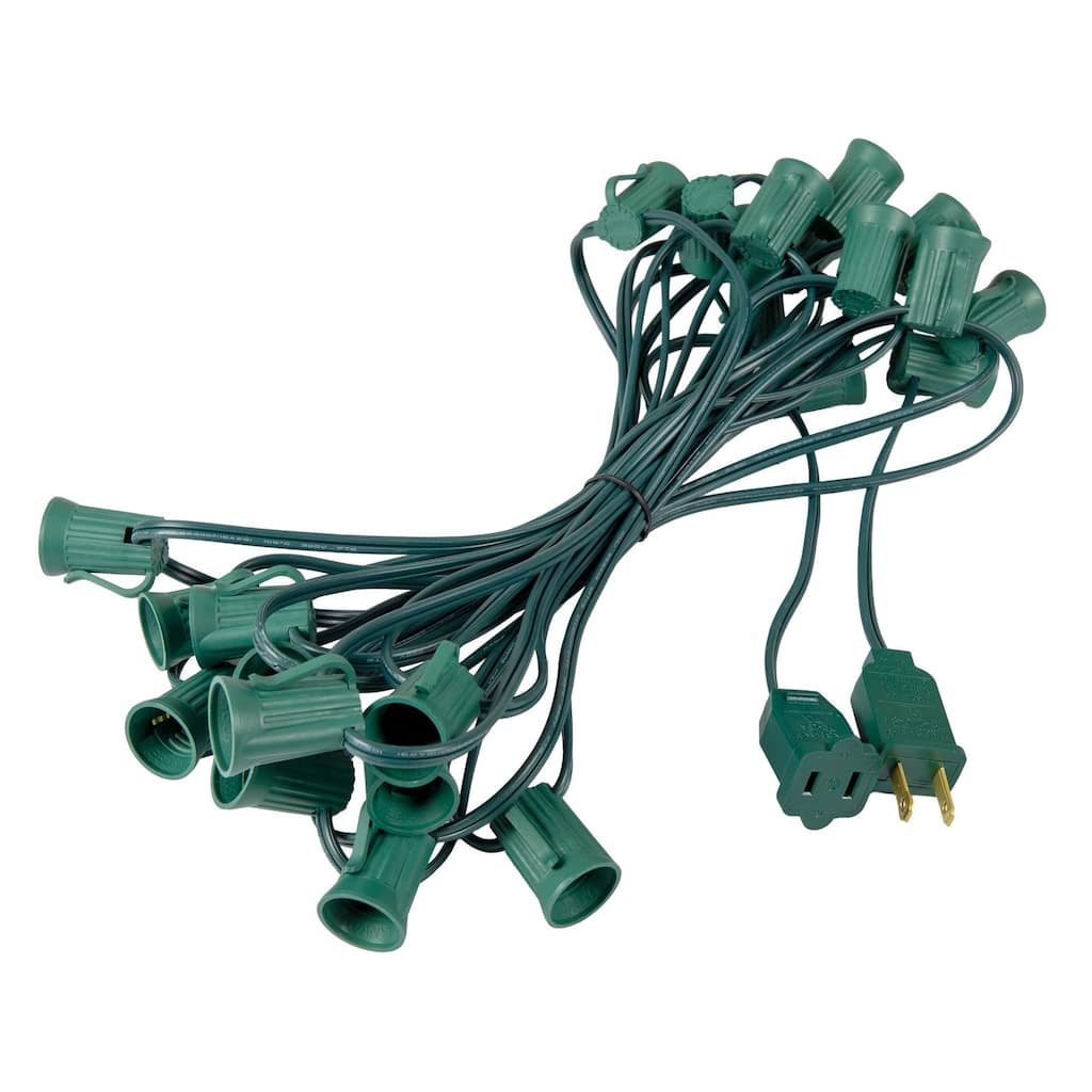 25 Foot C9 Outdoor Patio Christmas Stringer, C9/E17 Base, 12" Space, Green Wire