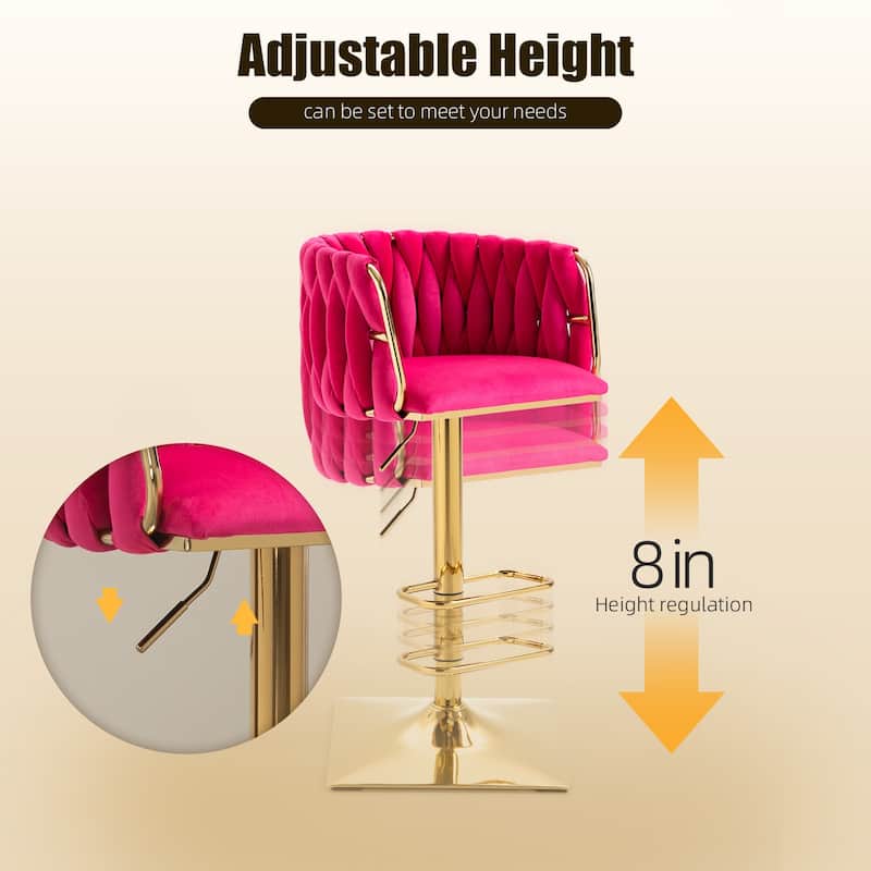 Velvet Upholstered Swivel Adjustable Height Bar Stools With Metal Footrest（set of 2）