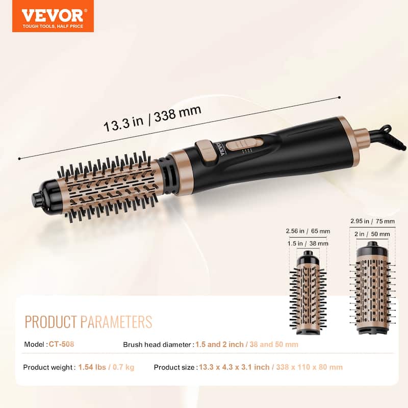 VEVOR Rotating Hair Dryer Brush, Ionic Hot Air Styling Brush with 3-Temp Blow Dryer Brush for Fast Drying Straightening Curling