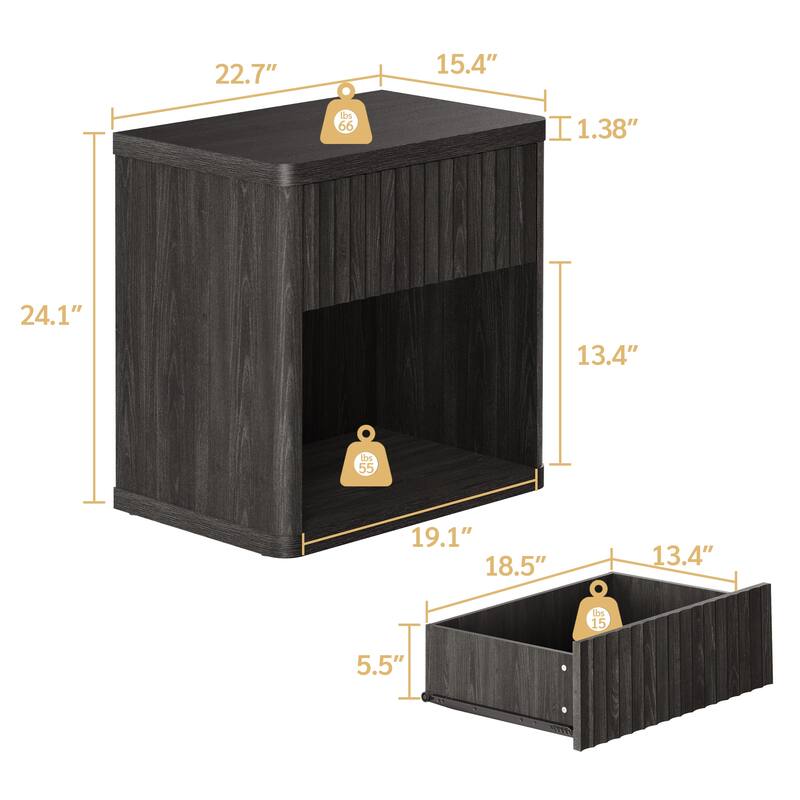 SICOTAS Nightstand with 1 Drawer and Open Storage