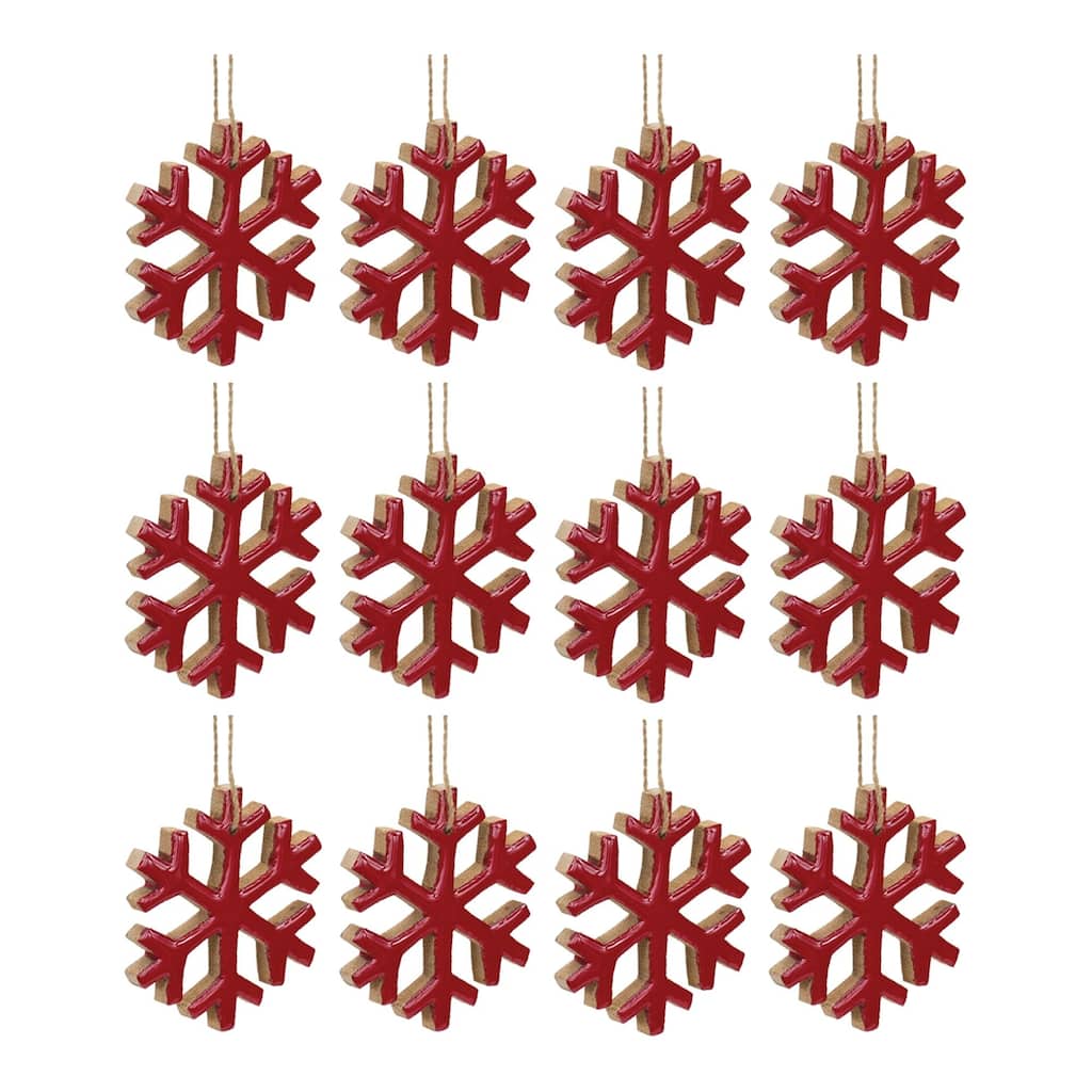 12ct Red Snowflake Christmas Ornaments 4"