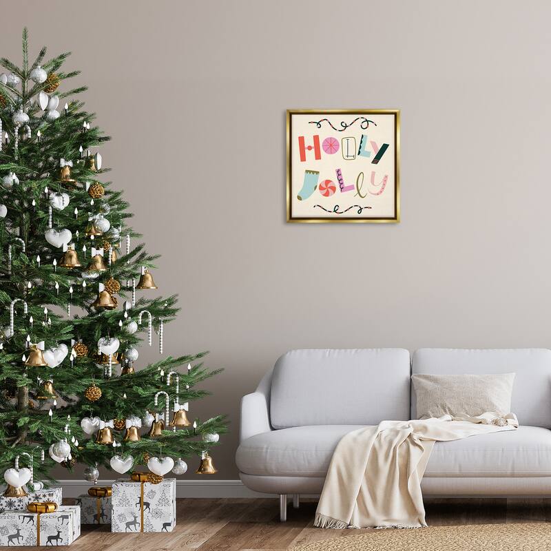 Stupell Holly Jolly Eclectic Holiday Framed Floater Canvas Wall Art Design By Sazerelli Designs