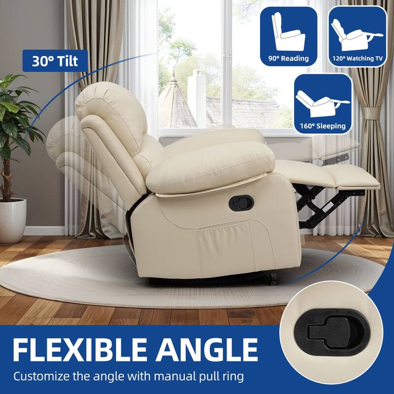 Moasis Beige Faux Leather Oversized Rocker Recliner Chair with Heat and Massage