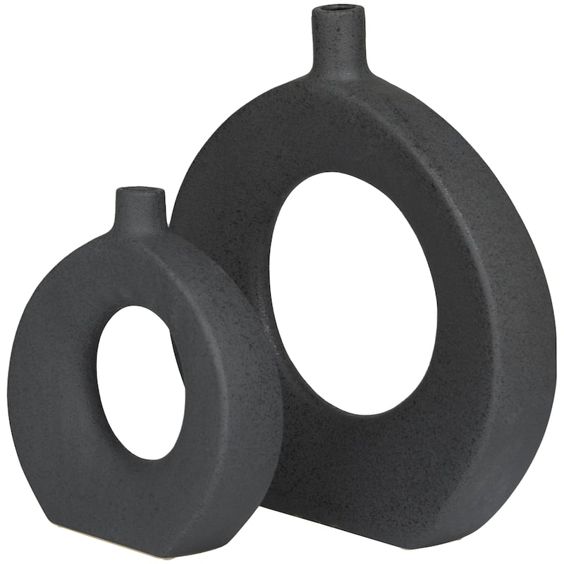 Ceramic Round Donut Shaped Decorative Vase - Set of 2 White or Black - CosmoLiving by Cosmopolitan