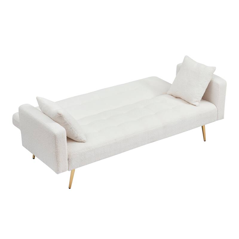 71" Modern Teddy Velvet Sofa Bed Folding Couch with Two Throw Pillows for Living Room