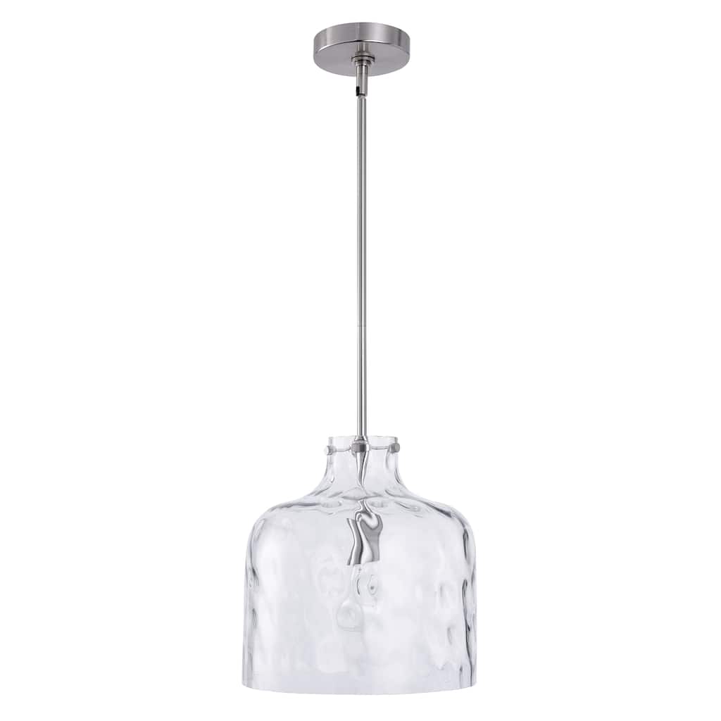 1-Light Farmhouse Textured Glass Nickel Pendant Light - 11.38"D x 11.4"W x 71"H