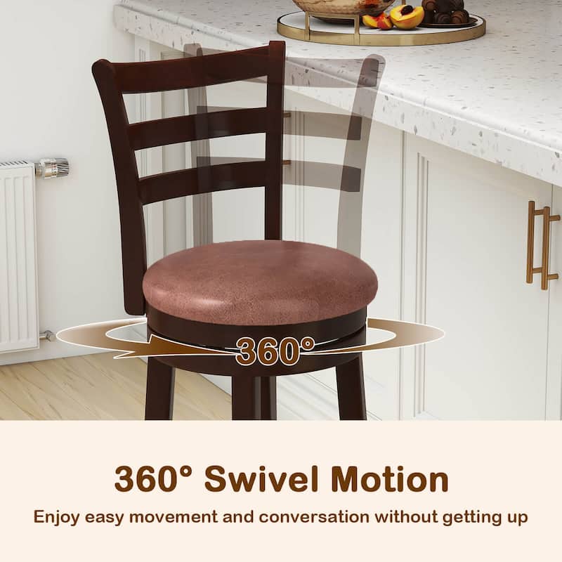 Costway 30” Bar Height Swivel Barstools Set of 2/4 with Back, Faux - Cappuccino