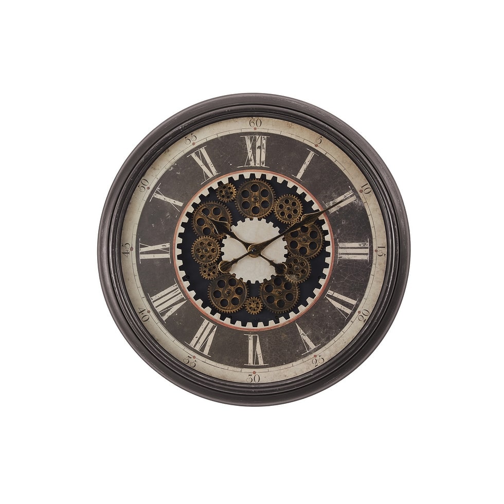23 in Gear Mechanism Brown Classic Wall Clock - 22.75 in