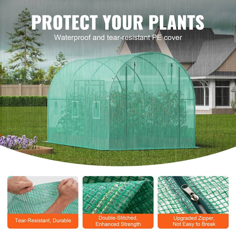 Walk-in Tunnel Greenhouse, Hoop House Greenhouse Tunnel, Plant Hot House with Galvanized Steel Frame, Green PE Cover