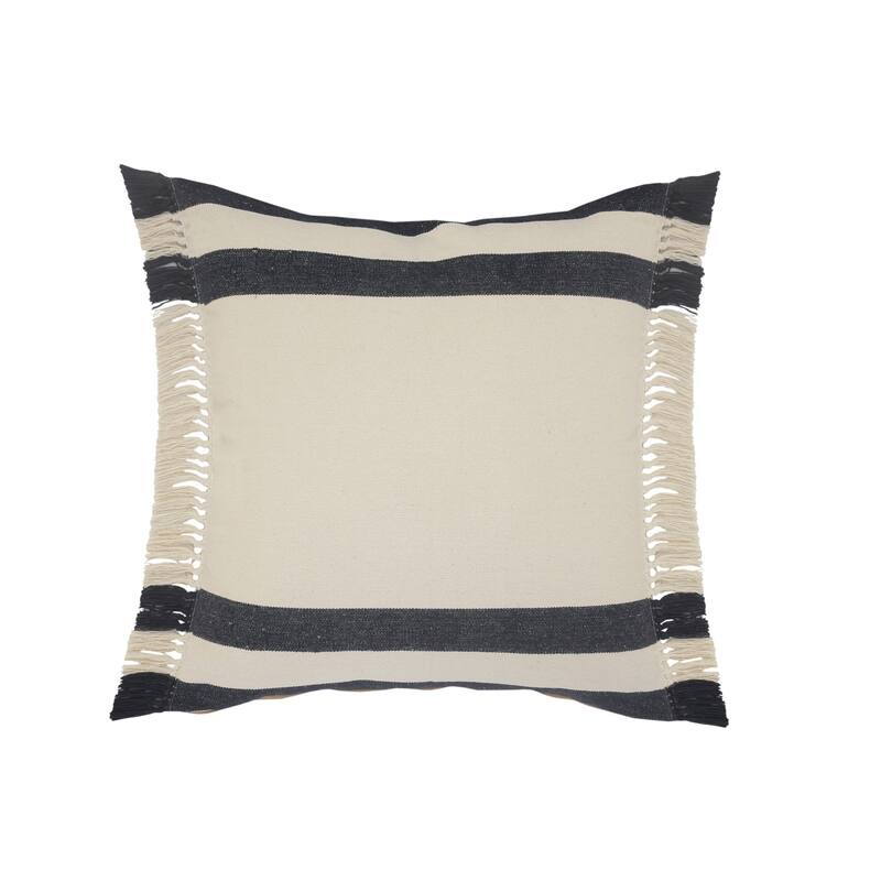 HomeRoots 20" X 20" Ensign Blue White And Linen 100% Cotton Striped Zippered Pillow