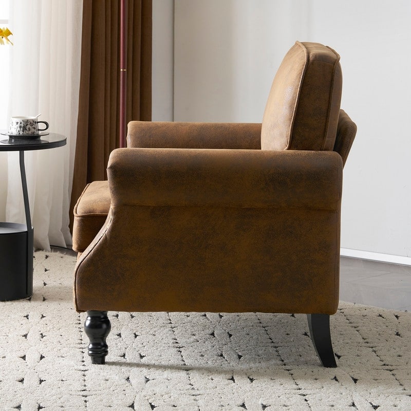 Stamped Fabric Back Chair, Single Upholstered Chair with Brass Nail Trim, Living Room Bedroom Club Cafe Back Armchair