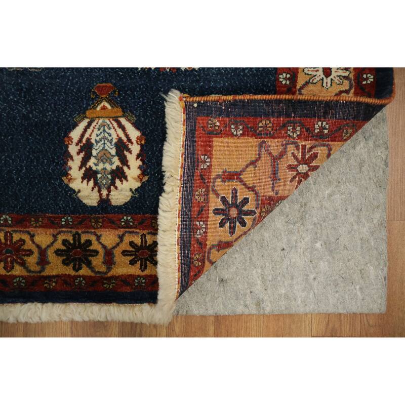 Hand Knotted Oriental 100% Wool Carpet Traditional Tribal Navy Blue & Blues Gabbeh (Qashqai) Area Rug - 6' 7'' X 4' 11''