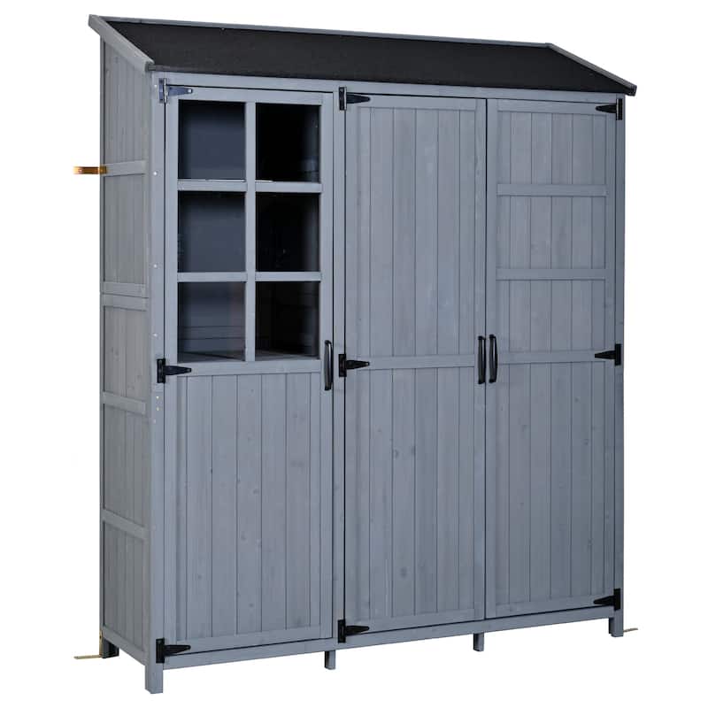 72" Large Patio Garden Shed with Waterproof Roof, Outdoor Storage Cabinet with Workstation & Hooks