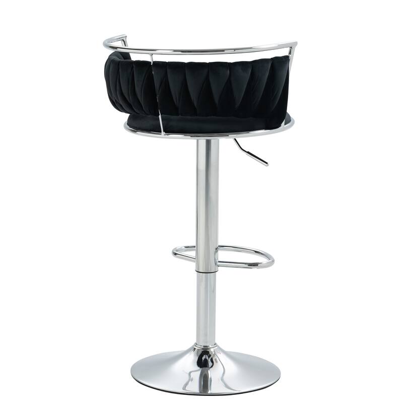 4 Set Velvet Adjustable Swivel Bar Stools With Backs