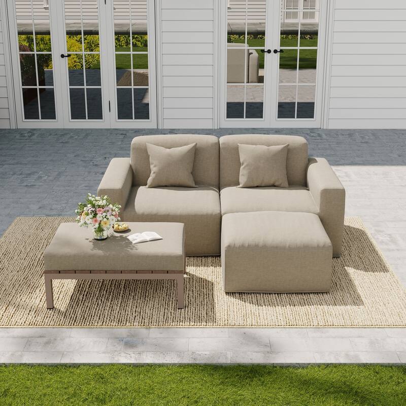 No Assembly Outdoor Patio Modular Sofa with Ottoman, Coffee Table